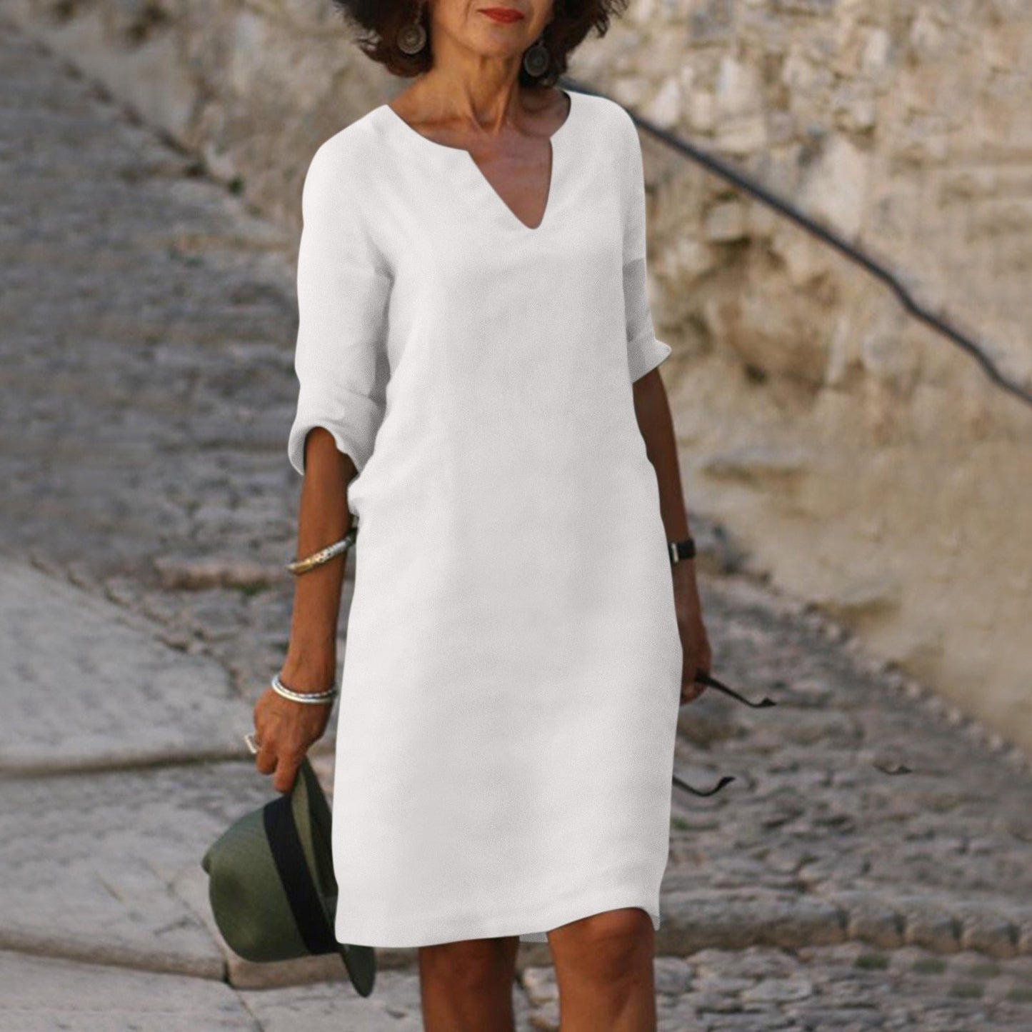 Olivia™ | Airy Linen V-Neck Dress That Moves With You