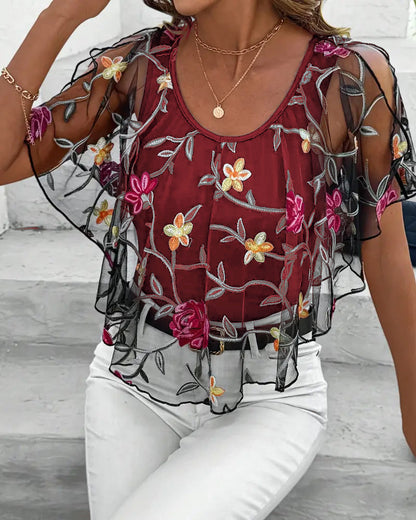 Abigail™ | Embroidered Mesh Blouse