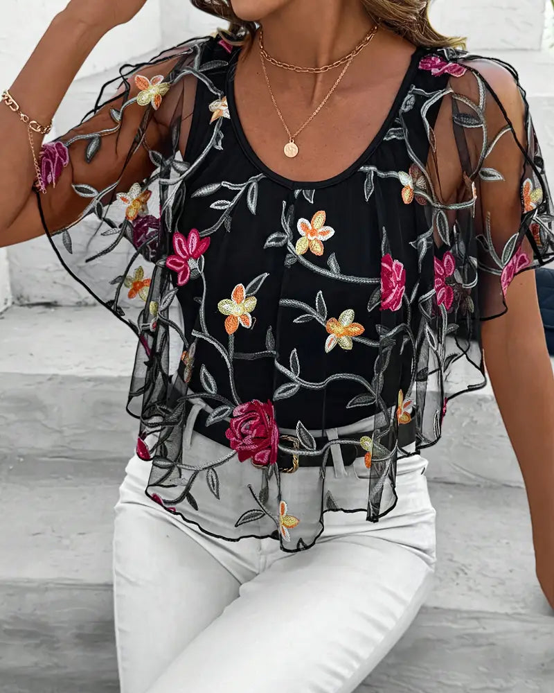 Abigail™ | Embroidered Mesh Blouse