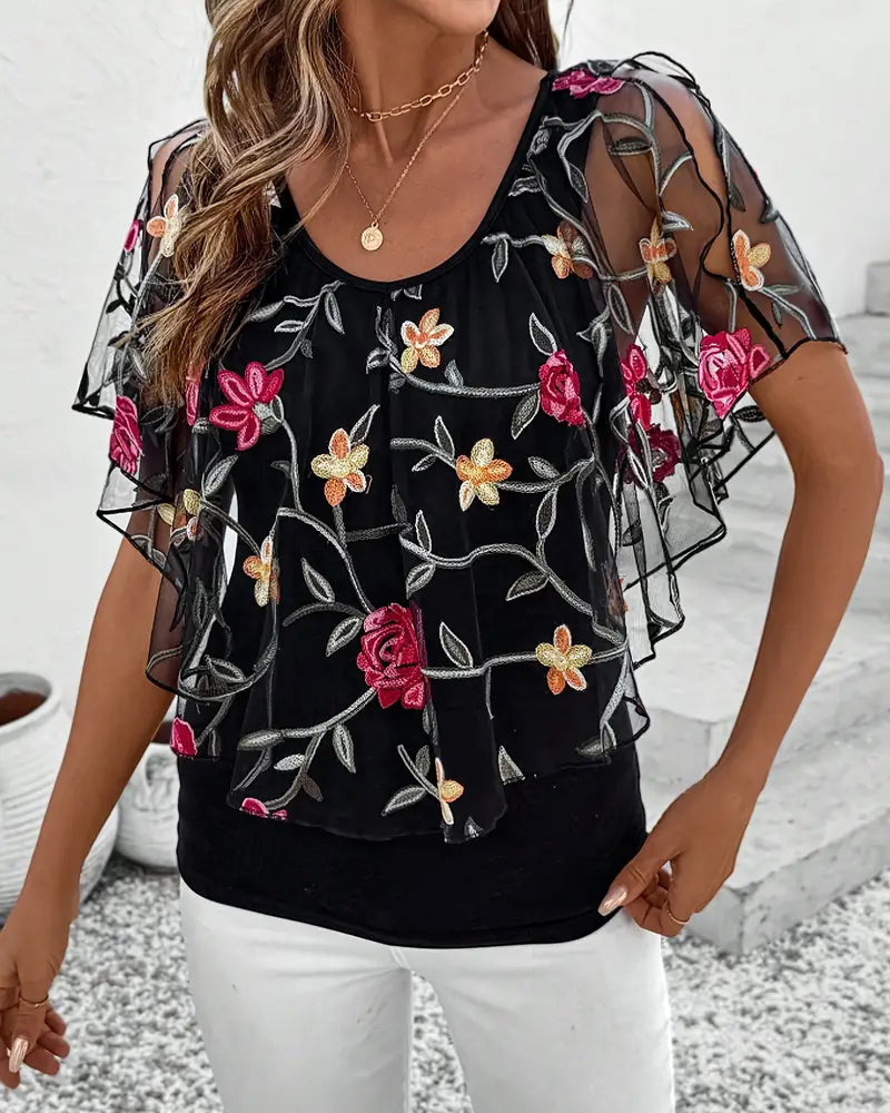 Abigail™ | Embroidered Mesh Blouse