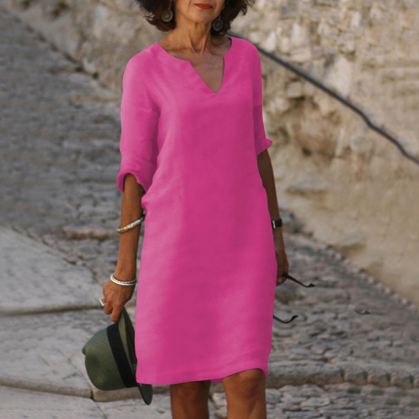 Olivia™ | Airy Linen V-Neck Dress That Moves With You