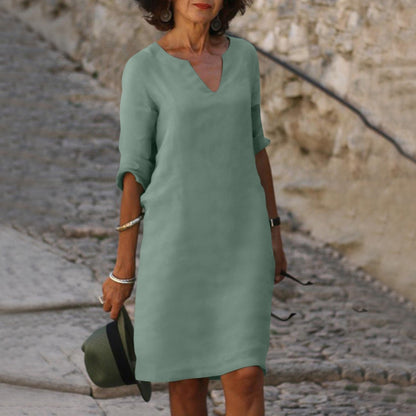 Olivia™ | Airy Linen V-Neck Dress That Moves With You