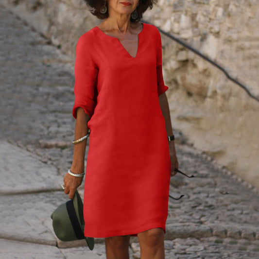 Olivia™ | Airy Linen V-Neck Dress That Moves With You