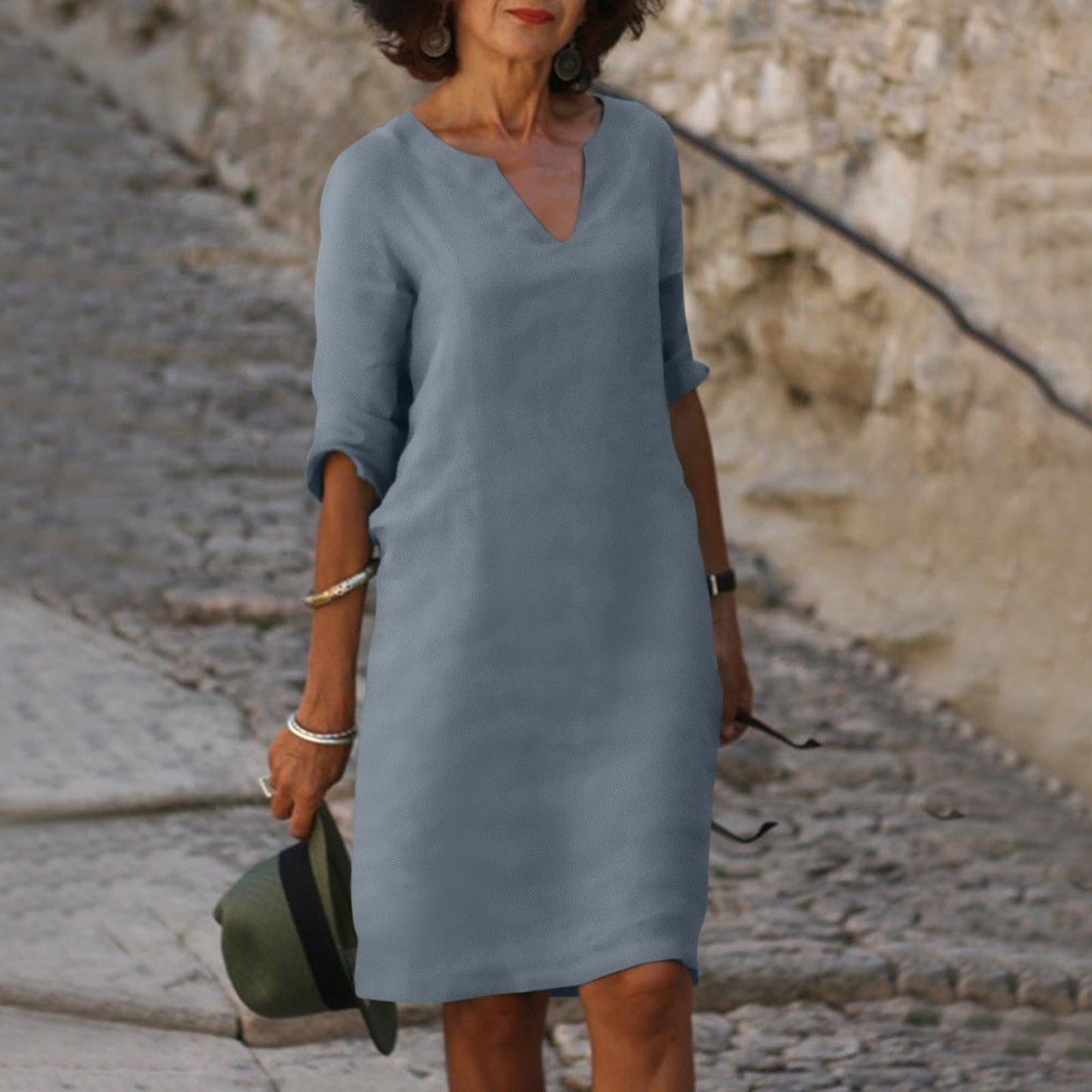 Olivia™ | Airy Linen V-Neck Dress That Moves With You