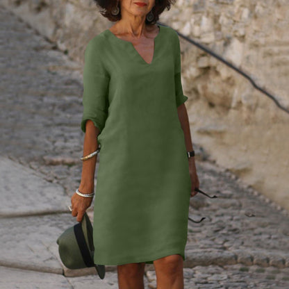 Olivia™ | Airy Linen V-Neck Dress That Moves With You