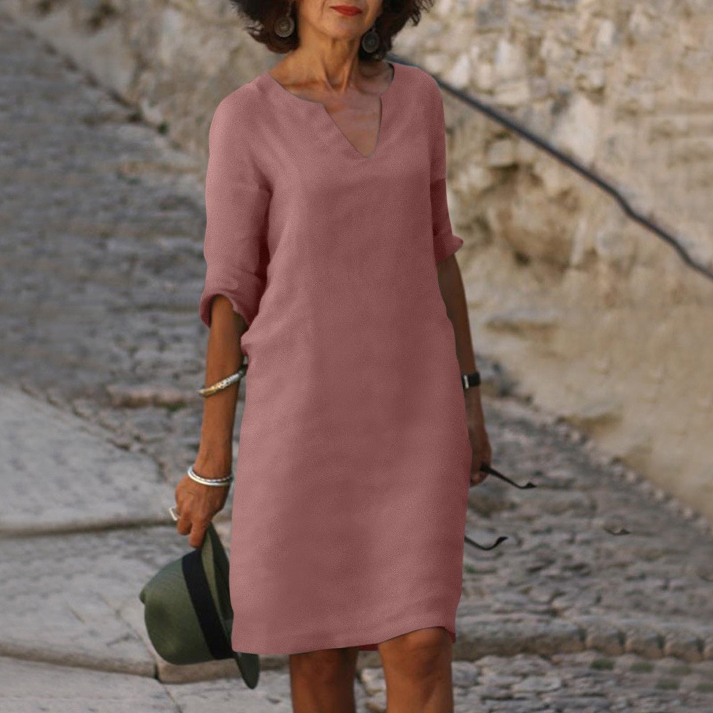 Olivia™ | Airy Linen V-Neck Dress That Moves With You