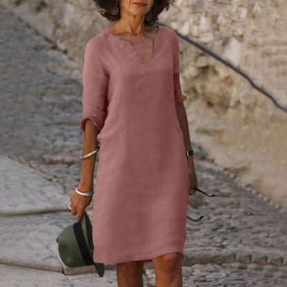 Olivia™ | Airy Linen V-Neck Dress That Moves With You