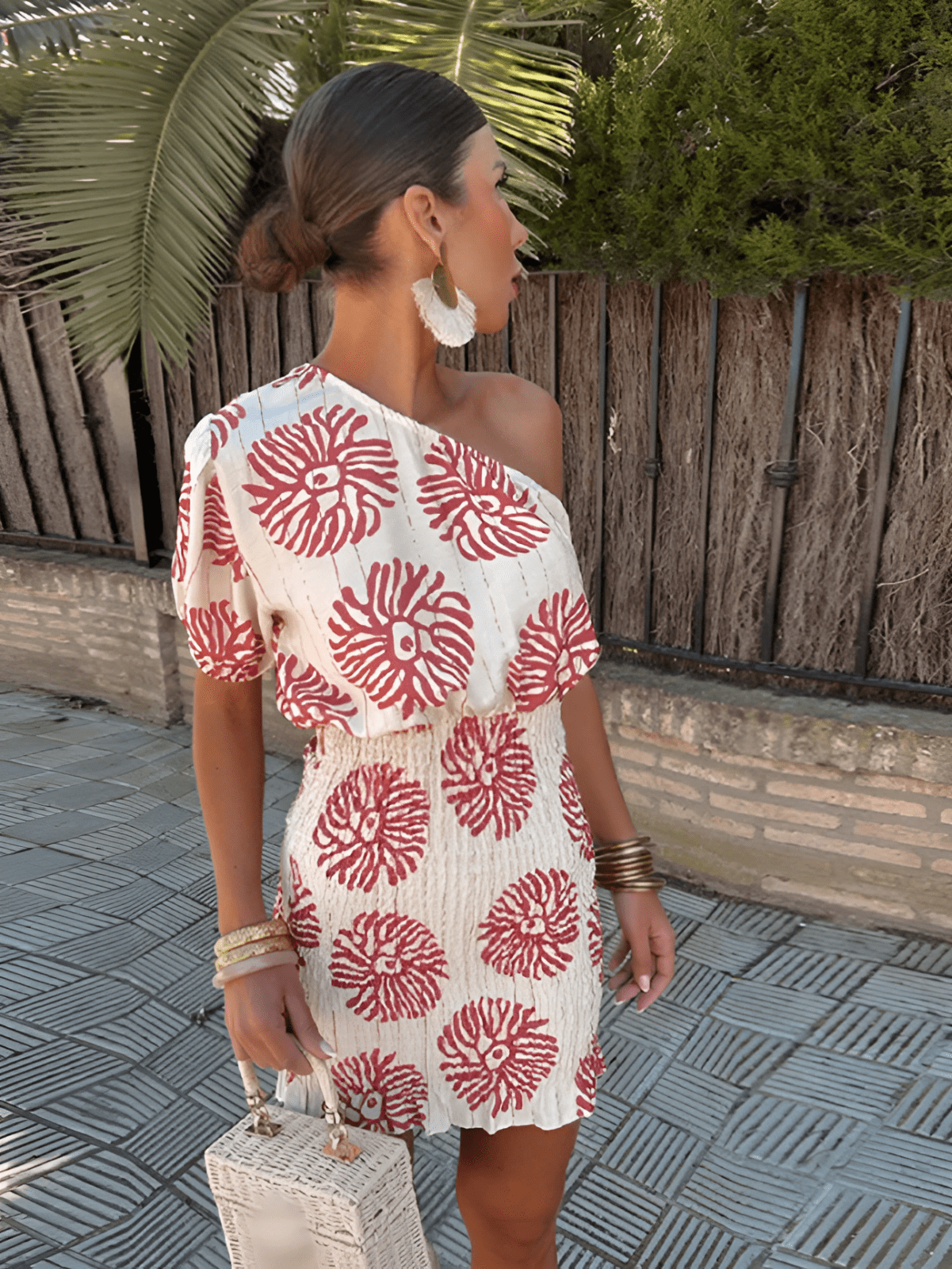 Alexa™ | Summer One-Shoulder Coral Print Dress