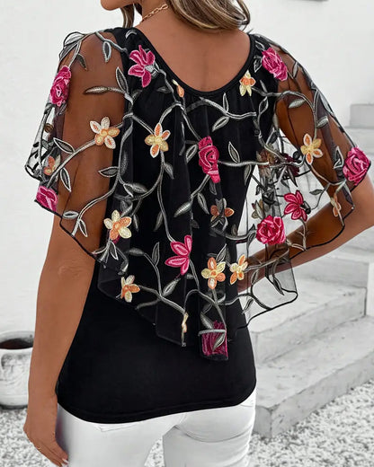 Abigail™ | Embroidered Mesh Blouse