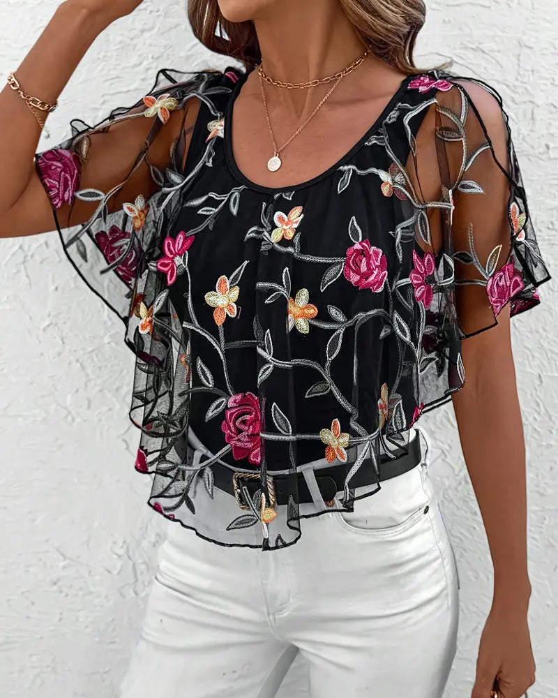Abigail™ | Embroidered Mesh Blouse