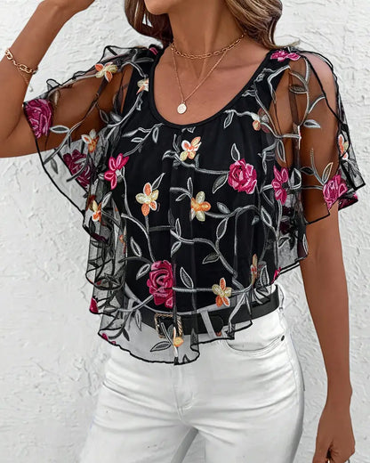 Abigail™ | Embroidered Mesh Blouse